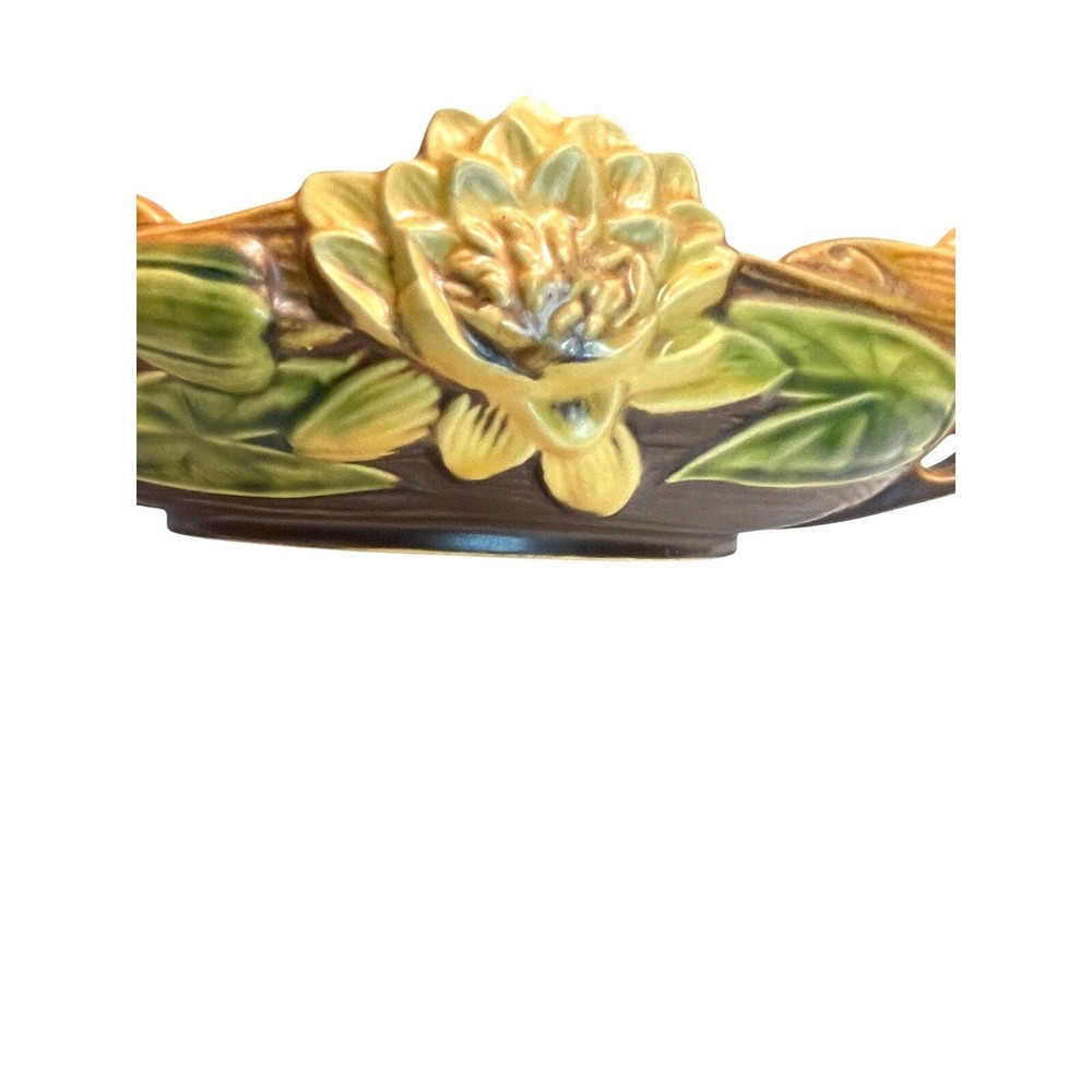 Vintage Roseville Pottery Water Lily‎ Oval Console Bowl Handled Brown 441-10" - Picture 3 of 9